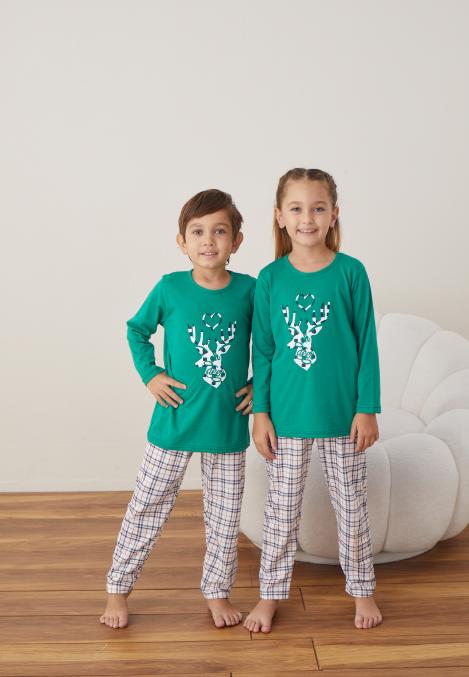 Pijamale de Crăciun pentru Copii,Culoare Verde,Engros